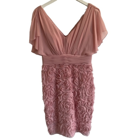 JS Collections Pink Rosette Chiffon Flutter Sleeve Dress, Size 10 - Picture 2 of 10